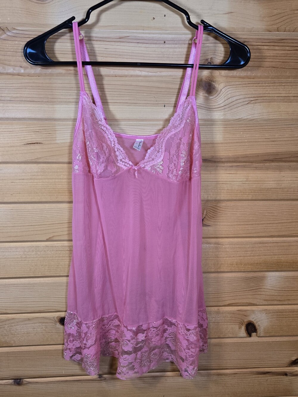 Vintage Babydoll Chemise Slip Sheer Pink Lace Women's Large Romantic Fairy 90s